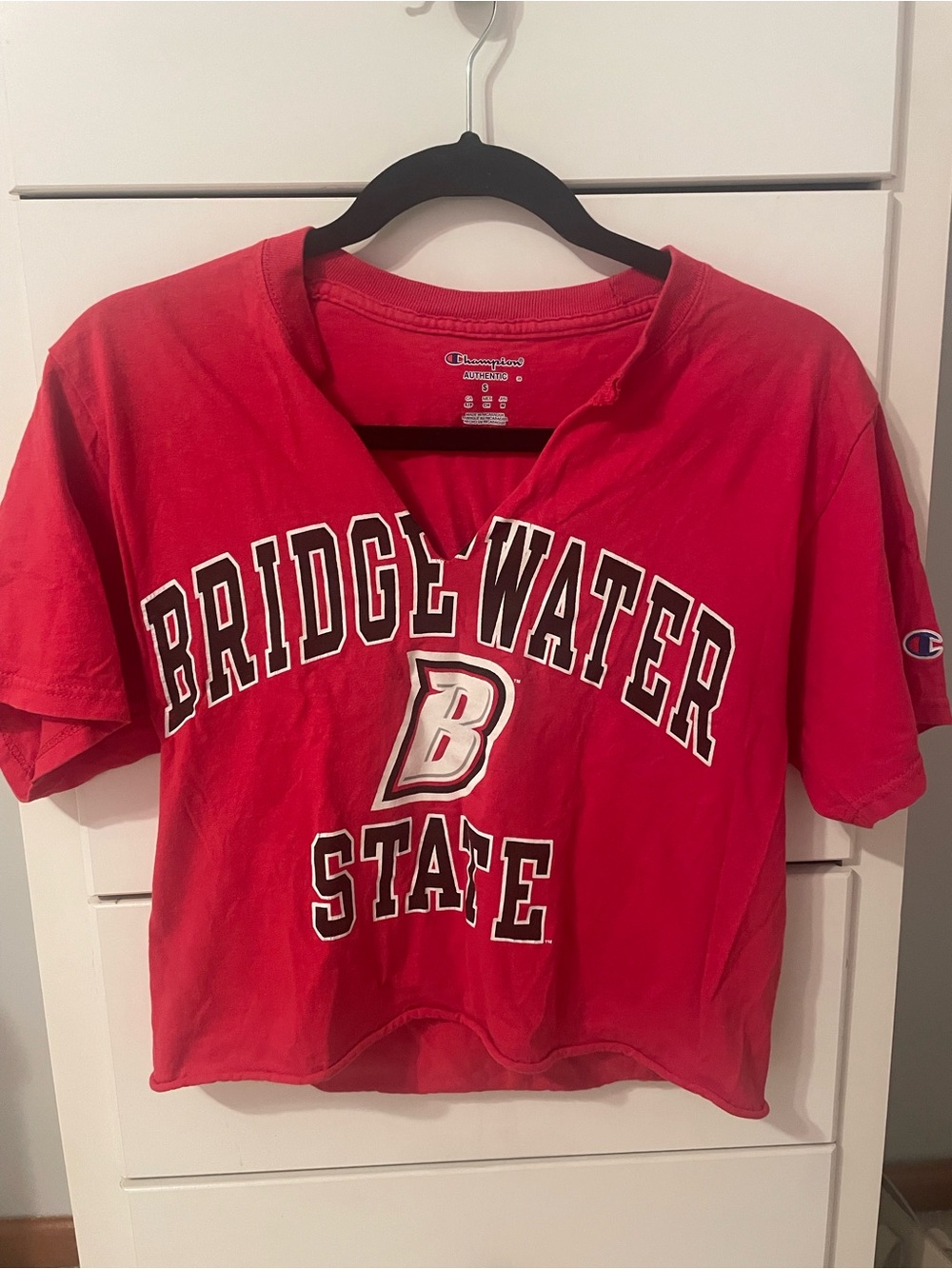 Champion Red Bridgewater State Cropped Tee